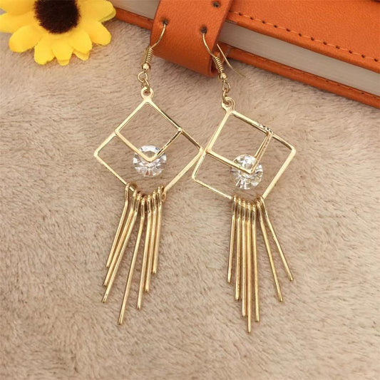 Rhombus Quadrilateral Tassel Earrings Clip Drill Earrings Ethnic Earrings Popular Jewelry Indian Shrimp