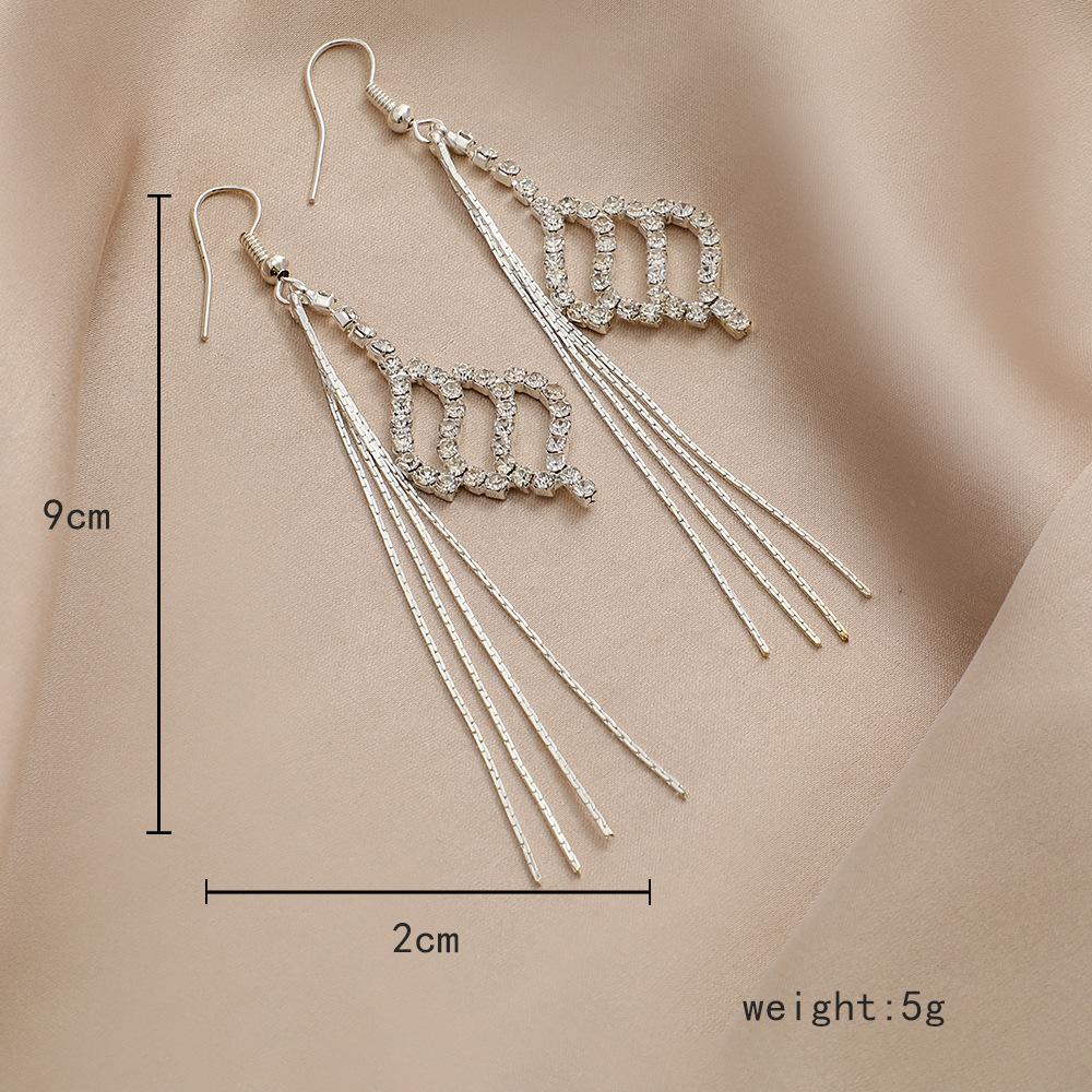 Tassel Zircon Geometric Earrings Personality Simple Temperament Style Drill Stud Earrings Women