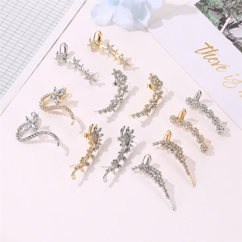 Earrings Temperament Diamond Butterfly Flower Single Crystal Ear Clip Hipster Catwalk Night Stud Earrings