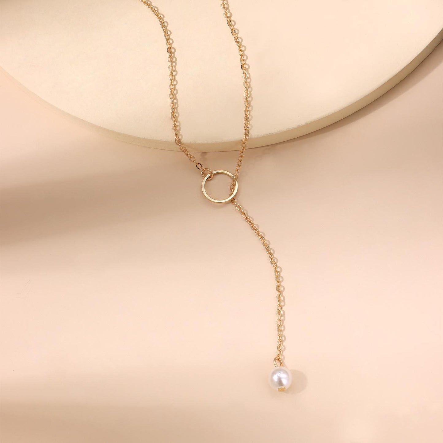 Spring turquoise women's pearl ring alloy plating long collarbone chain boutique