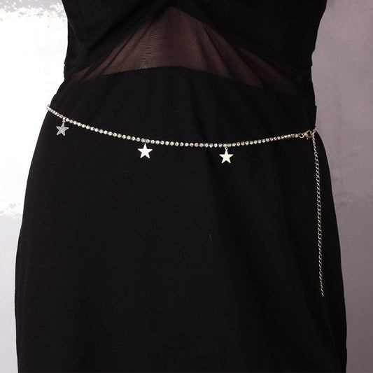 Hip-hop punk metal single layer diamond chain star pendant ins fashion all-match waist chain