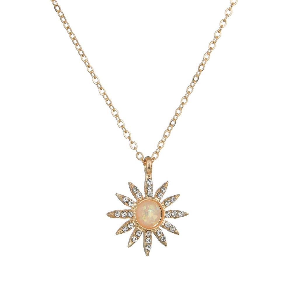 Rhinestone Sunflower Necklace Simple Alloy Pendant Necklace Accessories