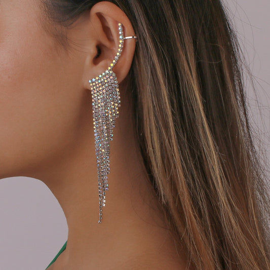 E1274 Temperament Simple Pop Earrings Net Red Tassel Rhinestone Ear Needles Geometric Banquet Exaggerated Earrings