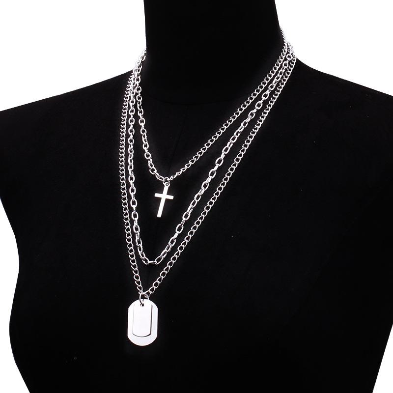 Hip-hop cross chain chain trendy street metal fashion design butterfly pendant clavicle chain multi-piece necklace