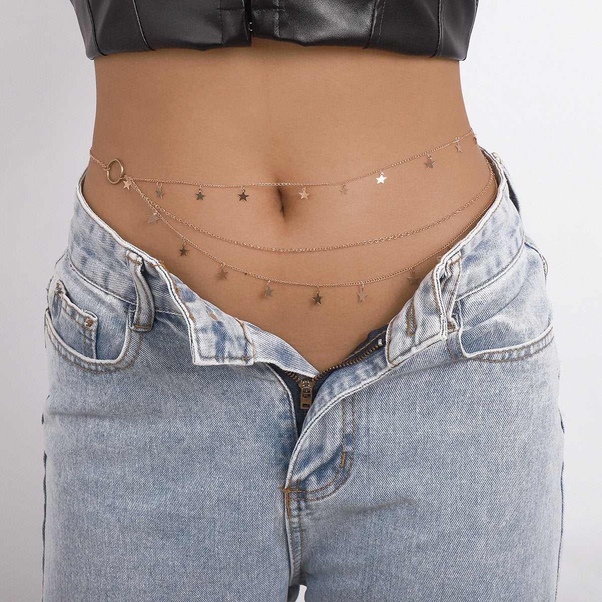 C38 sexy multi-layer personality waist chain five-pointed star personality metal holiday body chain female