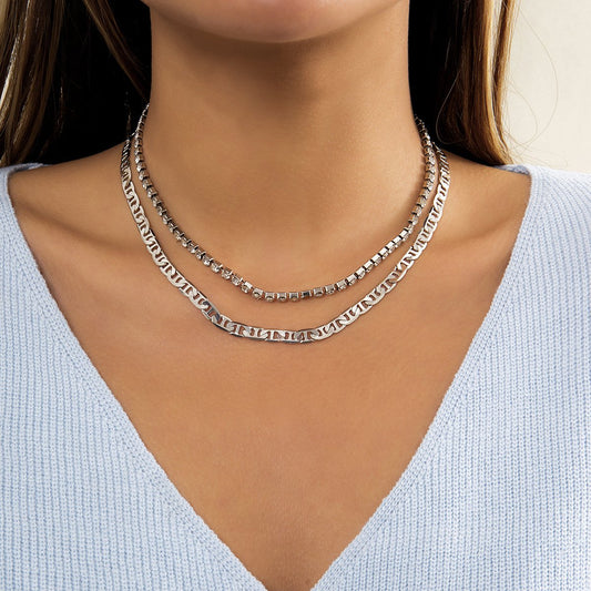 Jewelry Retro Cold Geometric Metal Necklace Set Hip Hop Versatile Diamond Chain Necklace