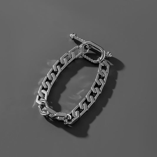 Trendy all-match indifferent diamond-shaped Cuban chain bracelet hip-hop exaggerated diamond-encrusted chain OT buckle couple jewelry