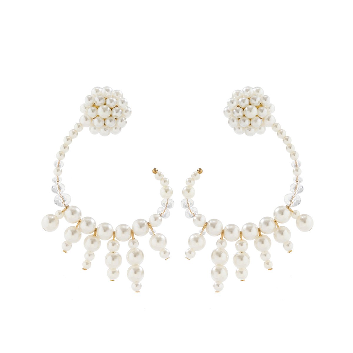 Jewelry Temperament Retro Xiaoxiang Imitation Pearl Earrings Niche Design Beaded Metal Earrings