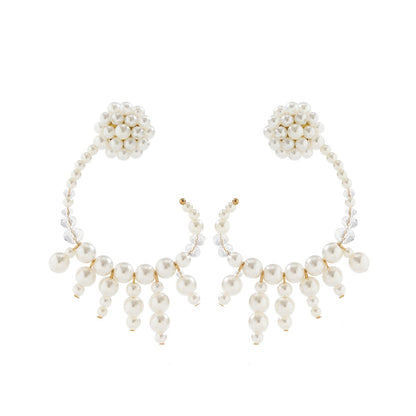 Jewelry Temperament Retro Xiaoxiang Imitation Pearl Earrings Niche Design Beaded Metal Earrings