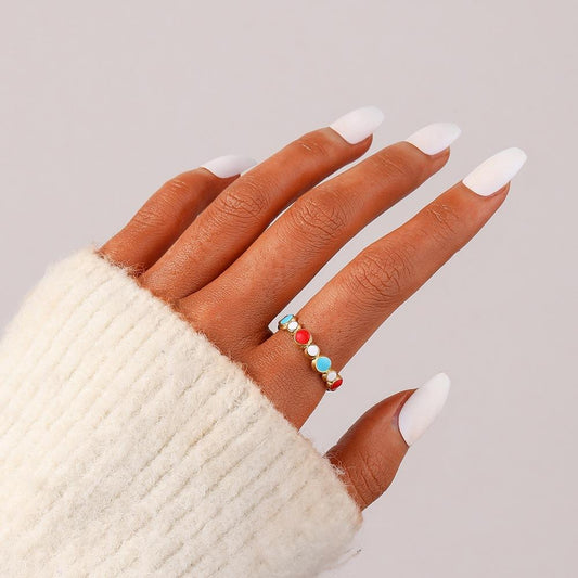 Simple and personalized all-match stainless steel women's opening adjustable drop oil weaving pattern ring