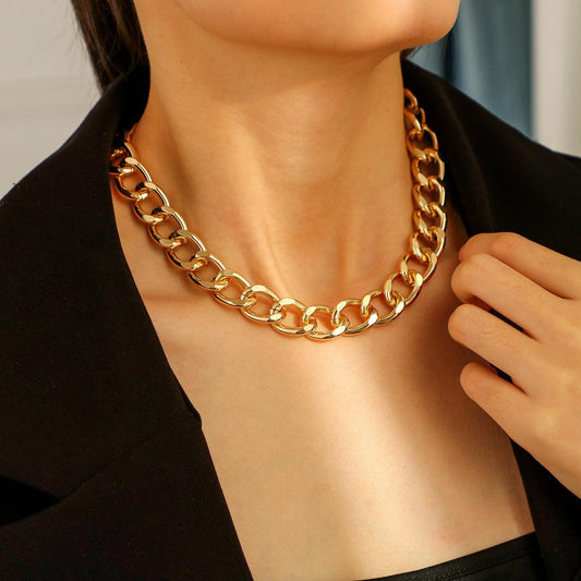 Jewelry fashion punk personality single-layer aluminum chain simple exaggerated hip-hop big thick choker necklace