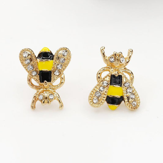 Ear Jewelry Fashion Sweet Temperament Color Glaze Drip Oil Inlaid Diamond Bee Stud Earrings Rhinestone Earrings