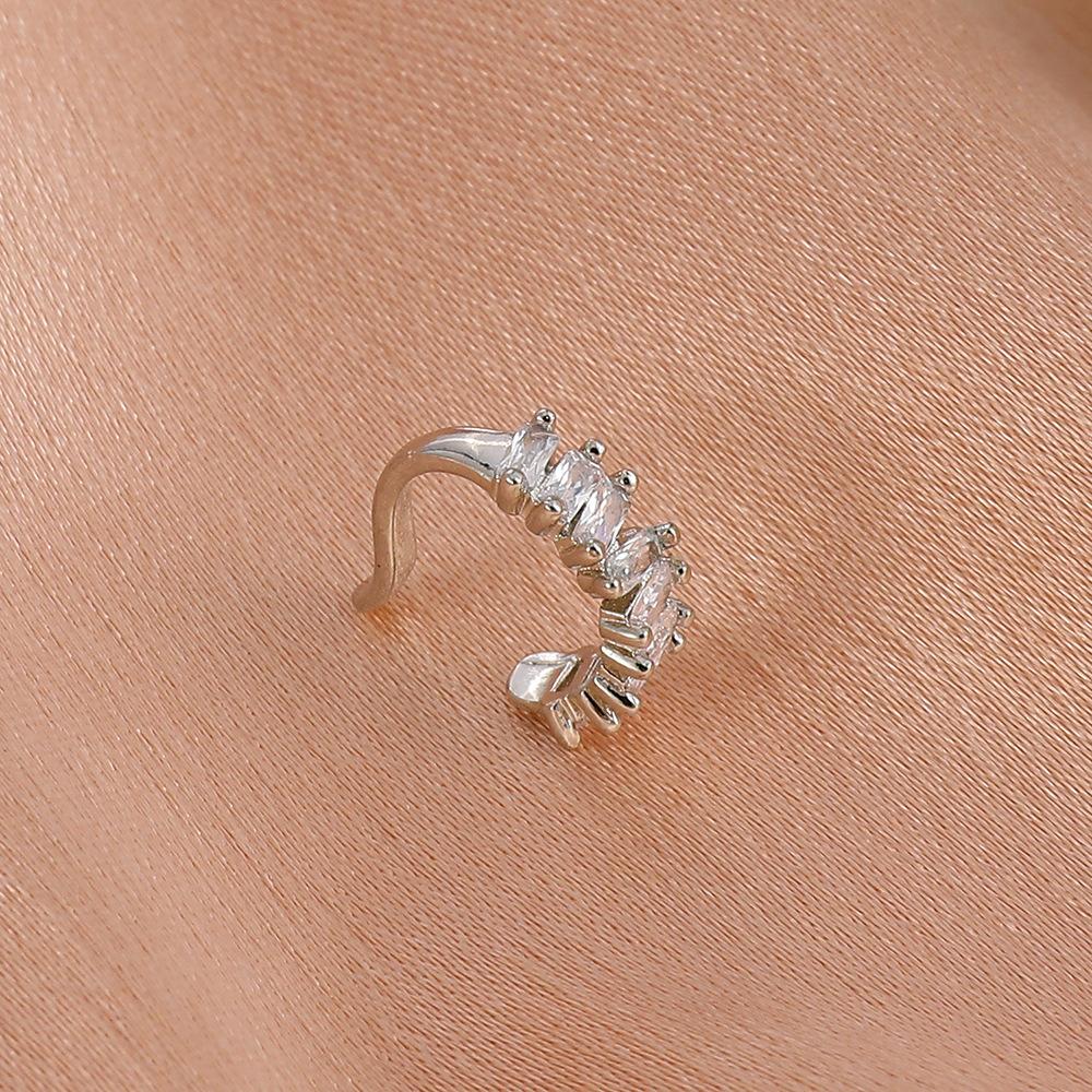 Retro Copper Inlaid Zircon Earrings Earrings Fashion Light Luxury Metal Geometric C-shaped Ear Bone Clip Earrings Without Ear Piercing