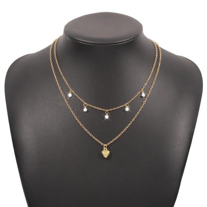 N9721 Jewelry French Simple Stacked Double Layer Necklace Glass Diamond Micro-inlaid Light Luxury Heart Necklace