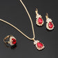 Diamond-encrusted Gold Drop Earrings Necklace Ring Three-Piece Set Multicolor Set