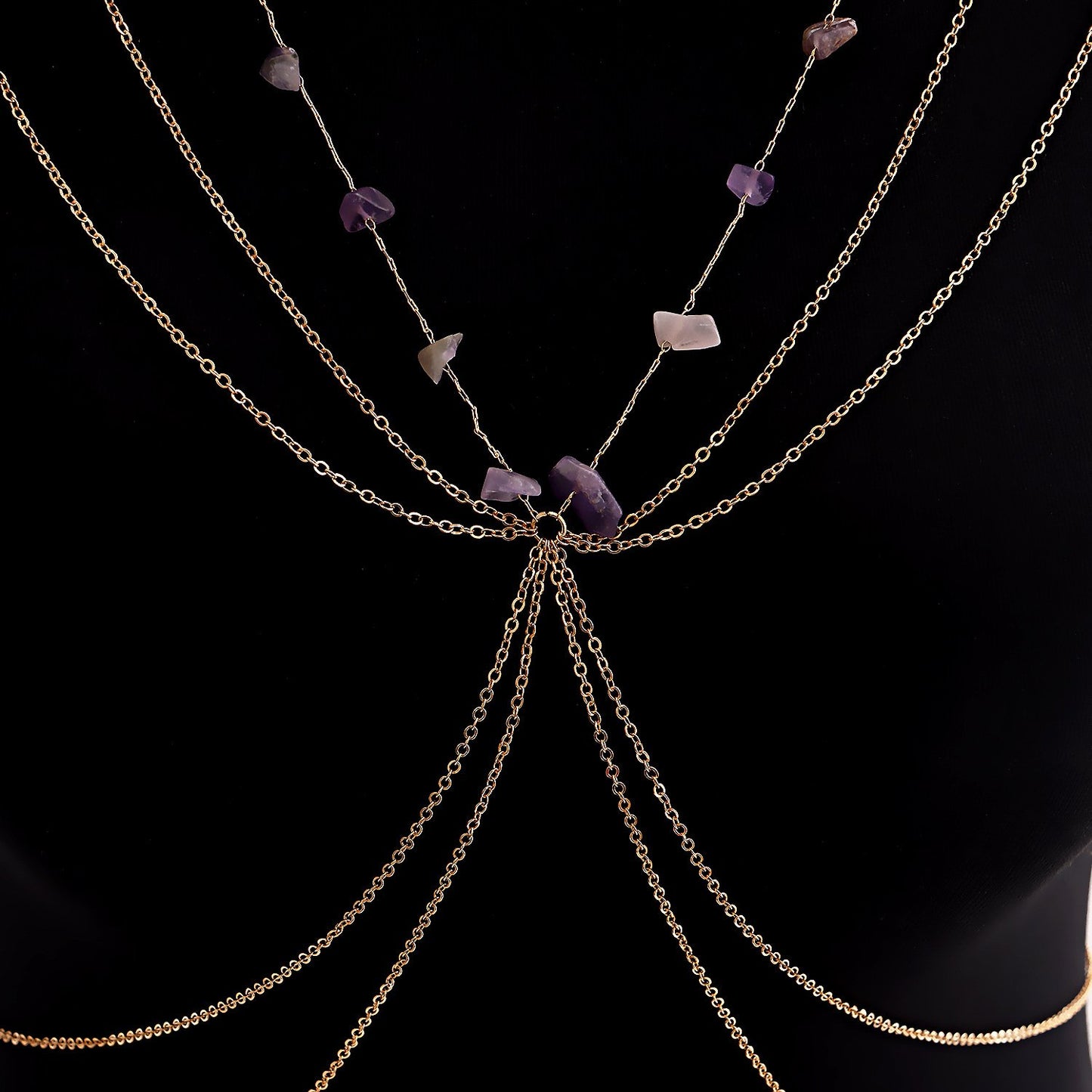 Jewelry ins exaggerated turquoise tassel chain summer body chain beach sexy metal hanging neck chest