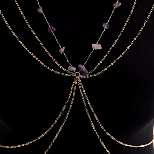 Jewelry ins exaggerated turquoise tassel chain summer body chain beach sexy metal hanging neck chest