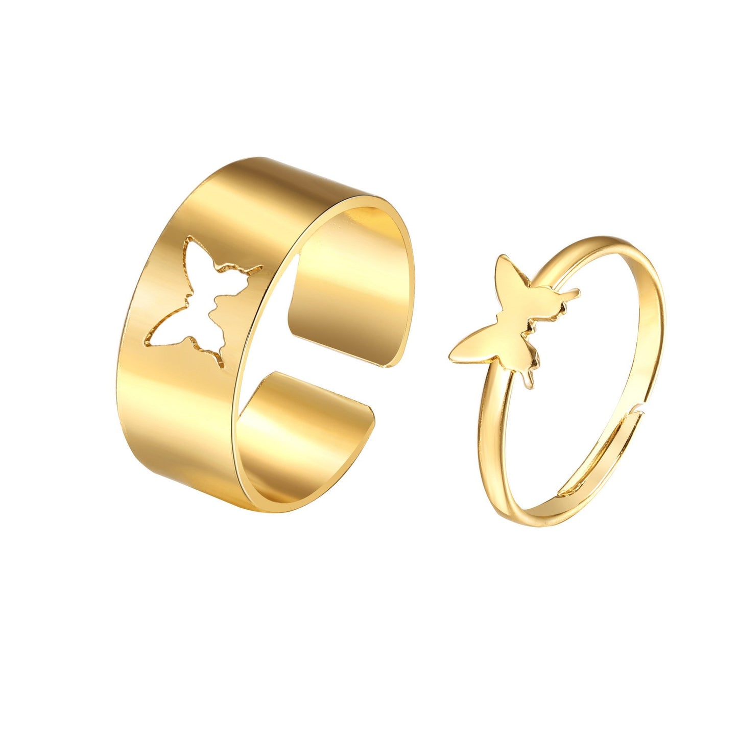 Butterfly ring set ins retro creative metal geometric hollow ring 2-piece couple