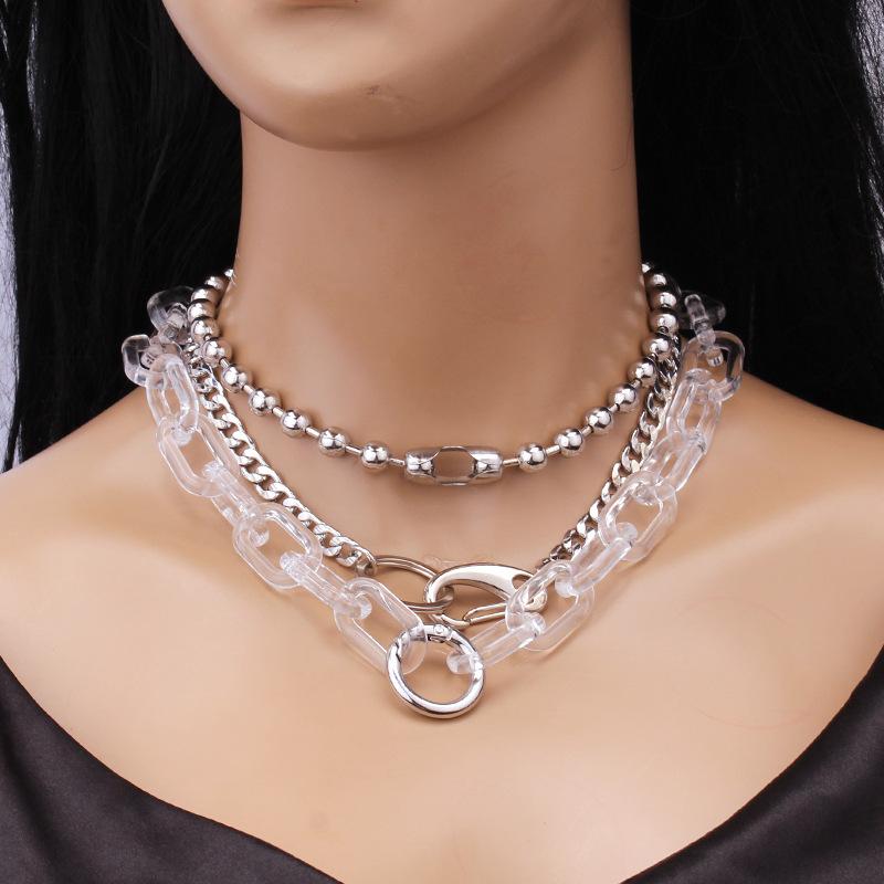 Necklace Jewelry Punk Retro Acrylic Thick Chain Necklace Fashion Versatile Bead Clavicle Chain