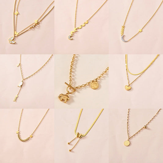 Stainless steel real gold-plated shell love matte butterfly clavicle chain star moon titanium steel light luxury necklace