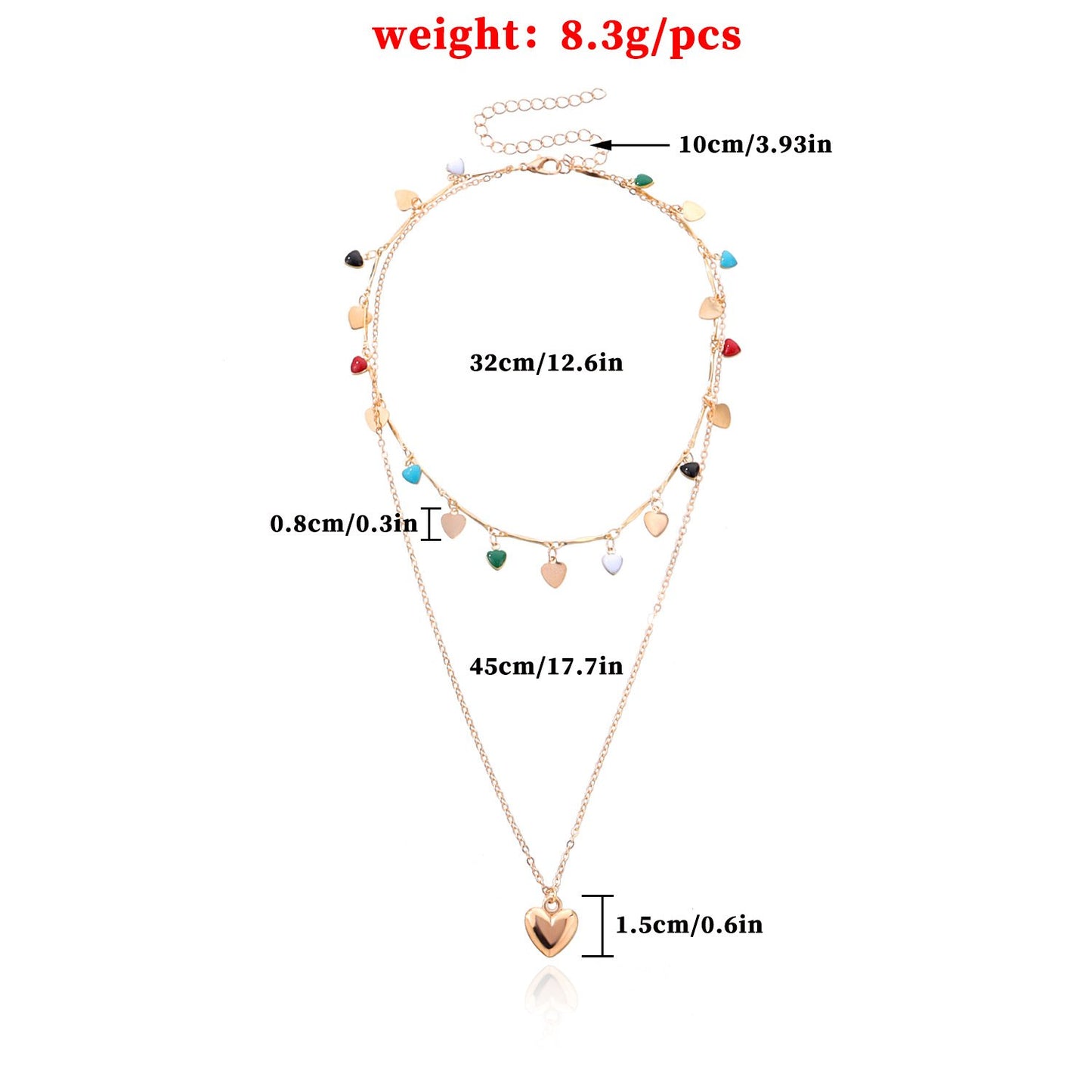 Jewelry fashion simple multi-layer drip glaze love metal piece necklace personality colorful temperament pendant