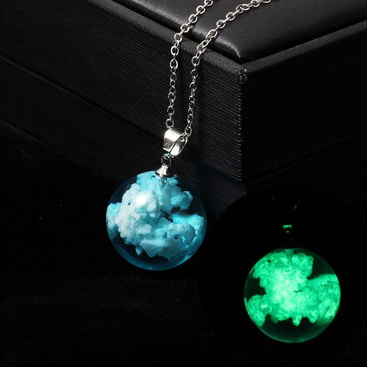 Creative handmade jewelry blue sky white cloud forest transparent spherical resin pendant short necklace ETSY