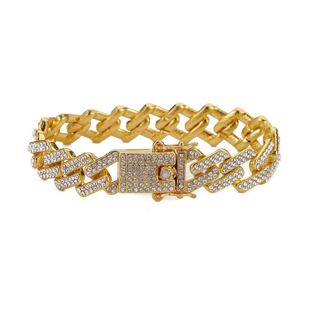 Trendy golden rhombus 12mm full diamond box buckle men's jewelry simple natural atmosphere jewelry