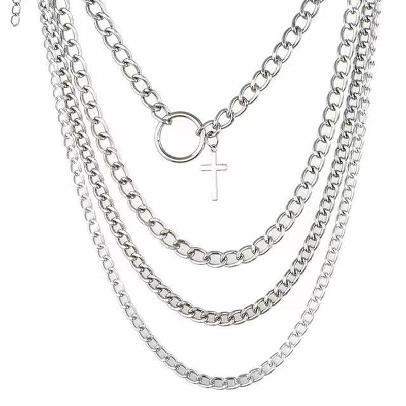 Jewelry punk metal chain multi-layer necklace hip-hop ins cross geometric ring necklace