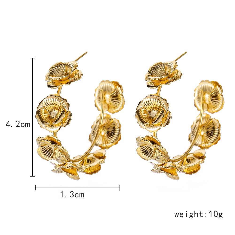 Trendy Baita exaggerated metal three-dimensional flower tin C new earrings