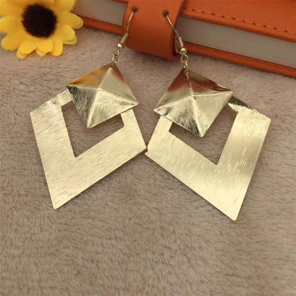 Three-dimensional rhombus double-layer exaggerated retro earrings Indian ladies earrings jewelry