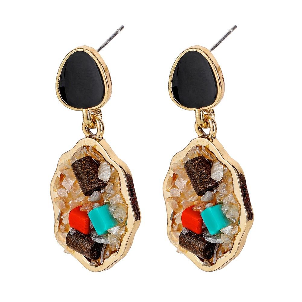 Ins geometric irregular triangular rhombus color diamond dripping oil earrings temperament personality earrings jewelry