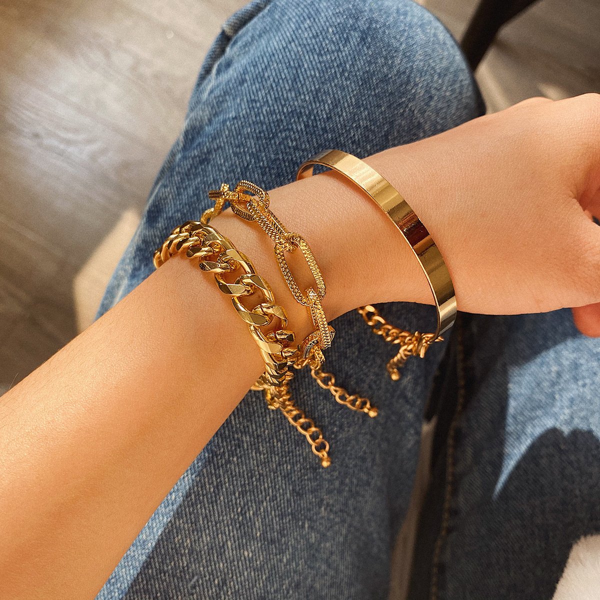 Jewelry Hip Hop Punk Bracelet Hemp Face Hand Decoration Female Simple Versatile Metal Chain Set Bracelet