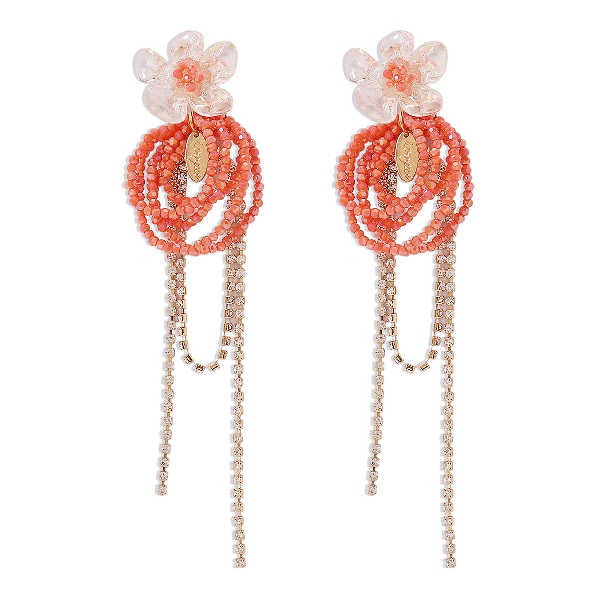 E1716 Xiaoxiang summer love fashion flower earrings claw chain beaded long tassel fresh earrings for women