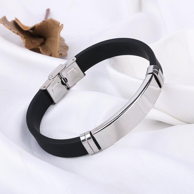 Men's Glossy Silicone Stainless Steel Bracelet Fashion Fashion Can Do LOGO Titanium Steel Bracelet