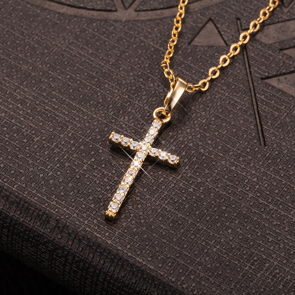 Hip-hop square zircon cross necklace punk personality male and female couple pendant accessories