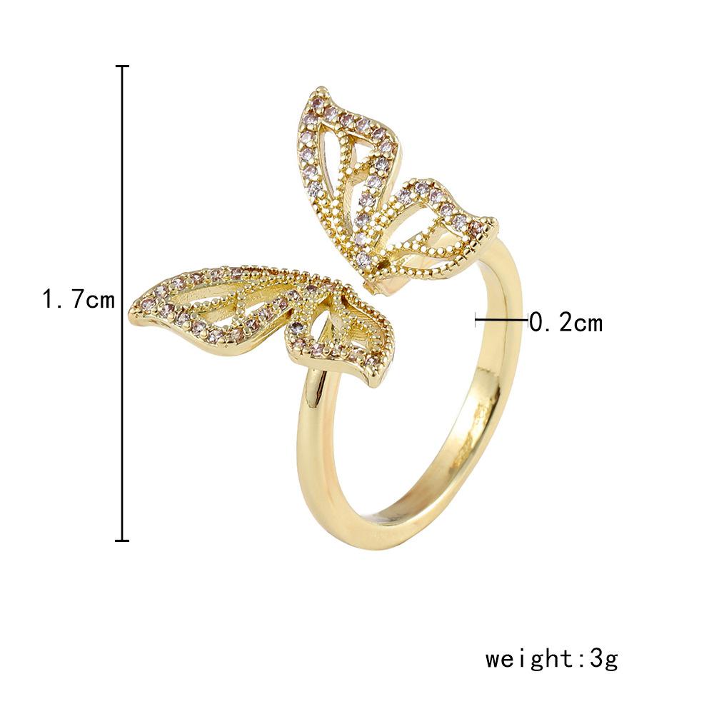 Fashion and simple big butterfly full of diamonds opening copper micro-inlaid zircon ring creative super fairy all-match ladies ring