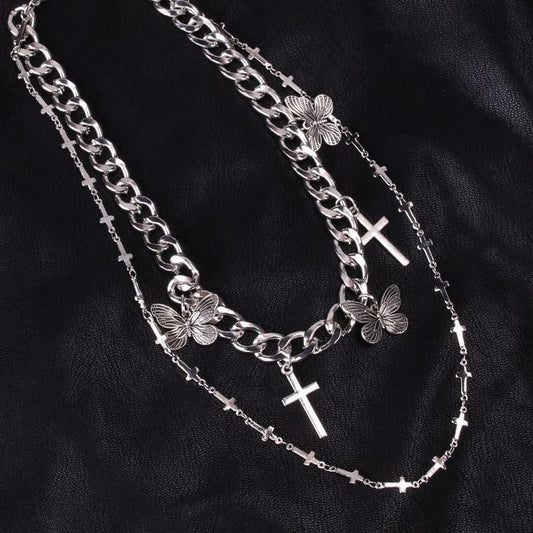 Accessories creative hip-hop necklace street style ins cross multi-layer suit necklace female