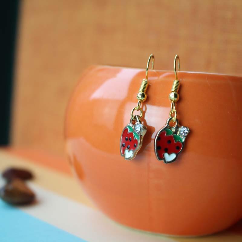 Fruit series earrings drop oil diamond strawberry earrings gift direct supply