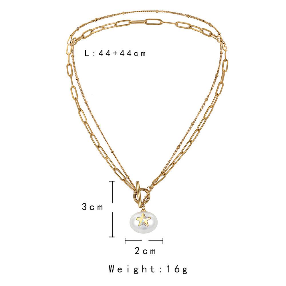 Stainless Steel Round Pearl Star Necklace Trendy Temperament Elegant Cute Titanium Steel Clavicle Necklace