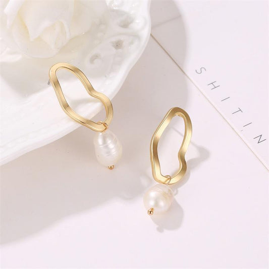 Earrings temperament imitation freshwater pearl earrings earrings irregular geometric sub-gold small fresh earrings