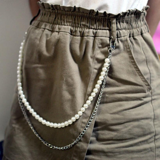 Punk chain pearl double-layer pants chain men and women versatile hip-hop student waist chain female cool ins skirt chain