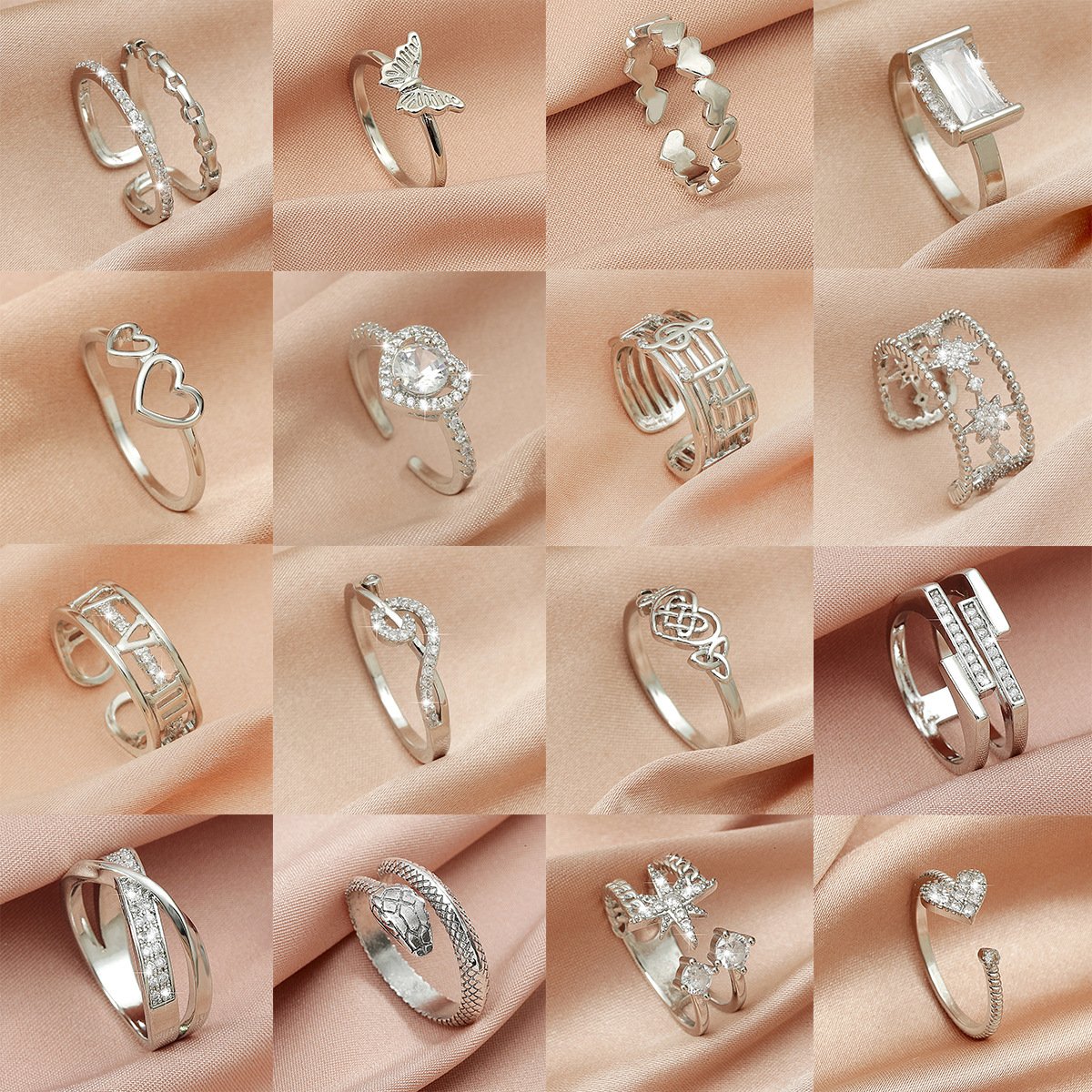 Ins cold zircon opening love ring super fairy fashion star letter hollow index finger ring net red