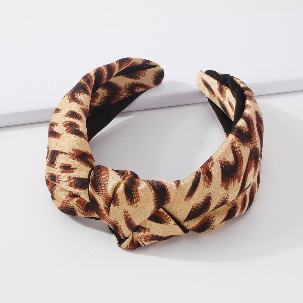 F382 Internet celebrity headband leopard print contrast color fabric knotted hair accessories fashion wide-brimmed retro headband female