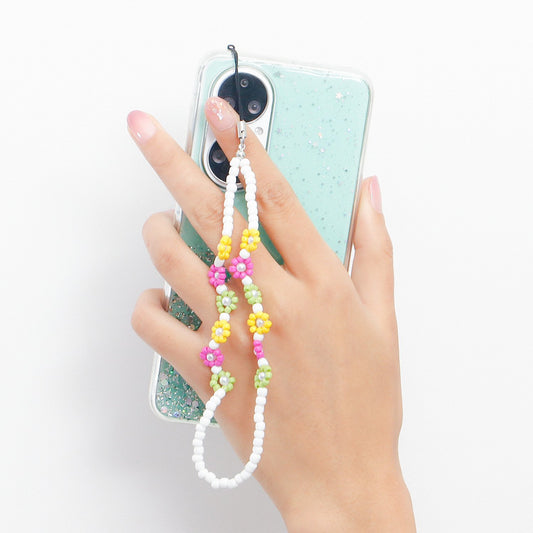 Jewelry color rice beads daisy flower bag mobile phone lanyard personality trend flower mobile phone pendant