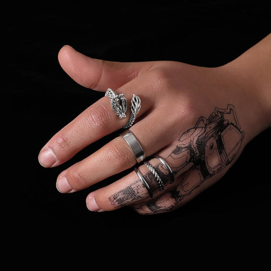 Fashion cold men's creative design simple stainless steel three-ring dragon multi-piece combination ring
