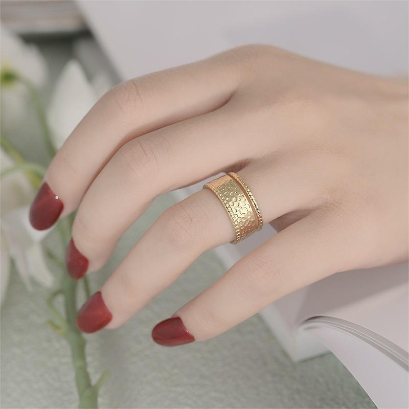 Fashion Open Titanium Steel Ring Geometric Beat Pattern Retro Stainless Steel Ring Jewelry