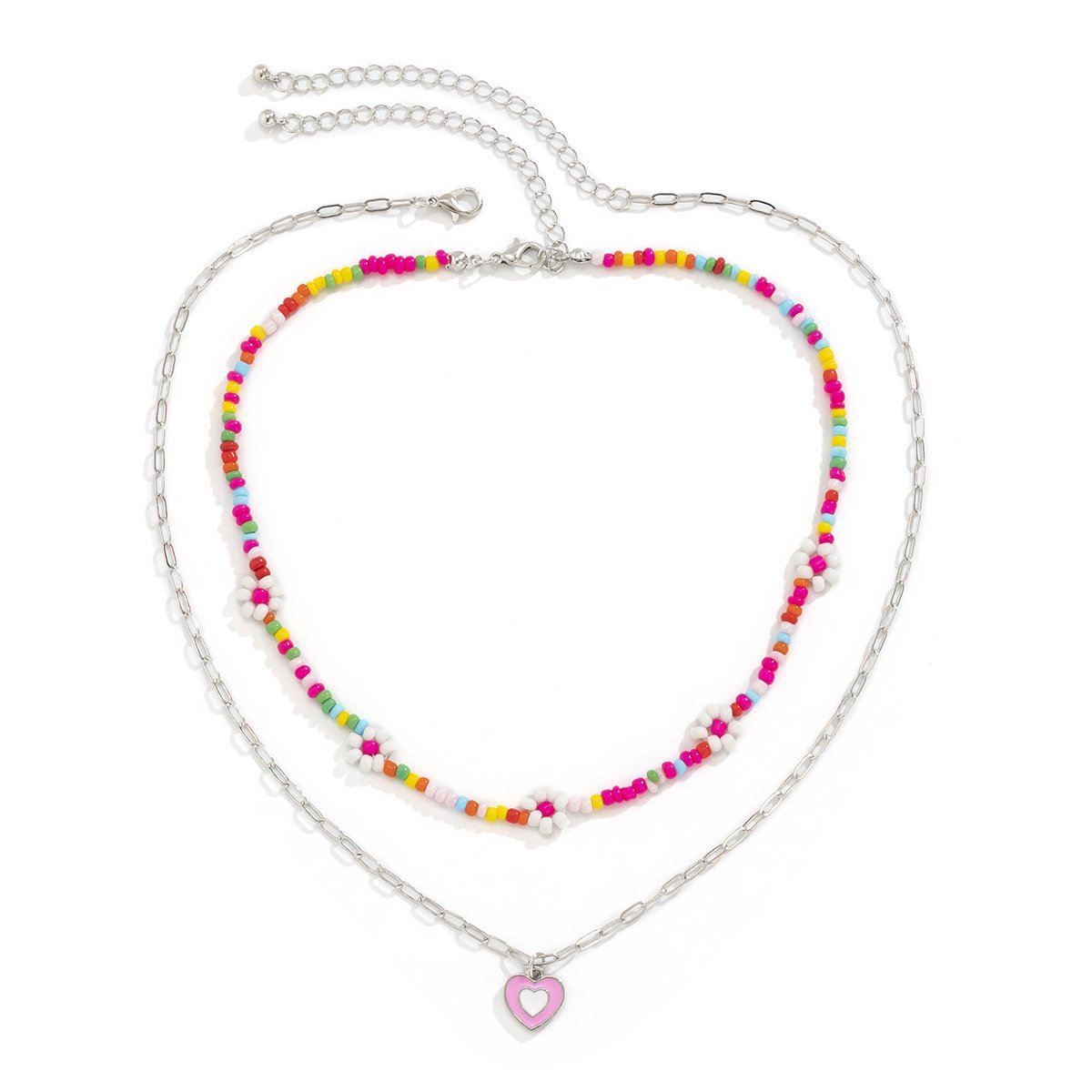 Jewelry Creative Rice Bead Contrasting Color Daisy Heart Necklace Sweet Cool Drop Nectarine Heart Geometric Necklace Female