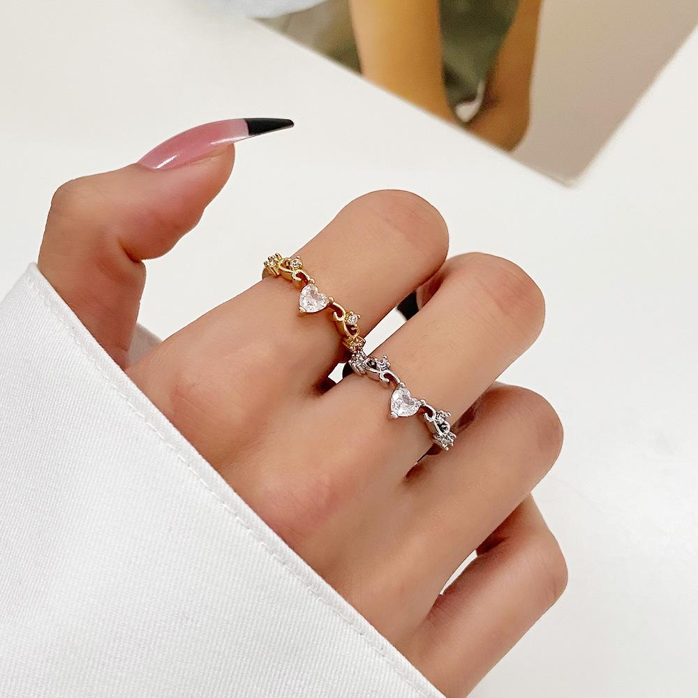 ins love zircon ring female fashion creative niche design geometric opening index finger ring personality ring