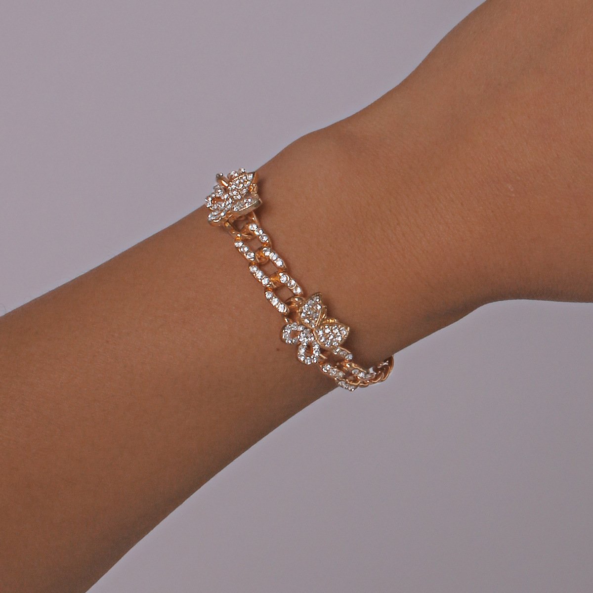 B167 Chain Bracelet Full Diamond Butterfly Light Luxury Romantic Bracelet Metal Texture Punk Personality Accessories