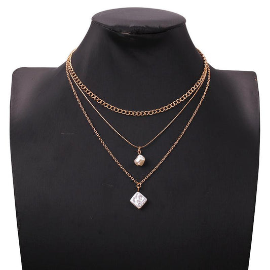 Sweater Chain Fashion Trend Chain Clavicle Chain Simple Pearl Pendant Three Layer Necklace